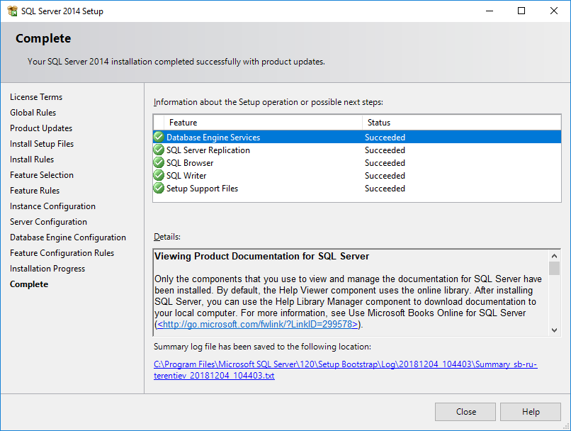 MS SQL Express: Installation is done