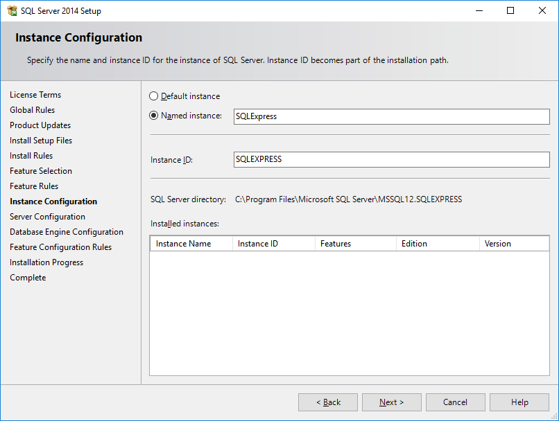 MS SQL Express: Instance Configuration step