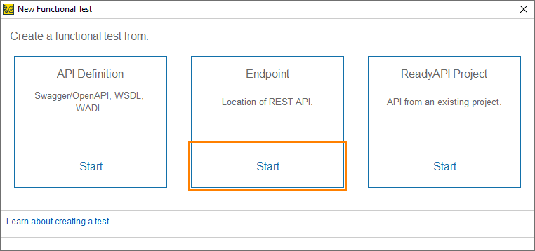 Functional API testing in ReadyAPI: Select an URL as a source for the test