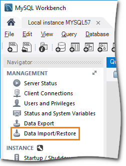 MySQL Workbench: Opening the Import/Restore database