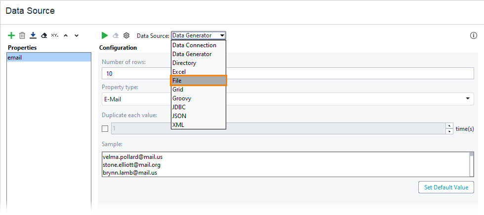 Functional API testing: Select the File data source