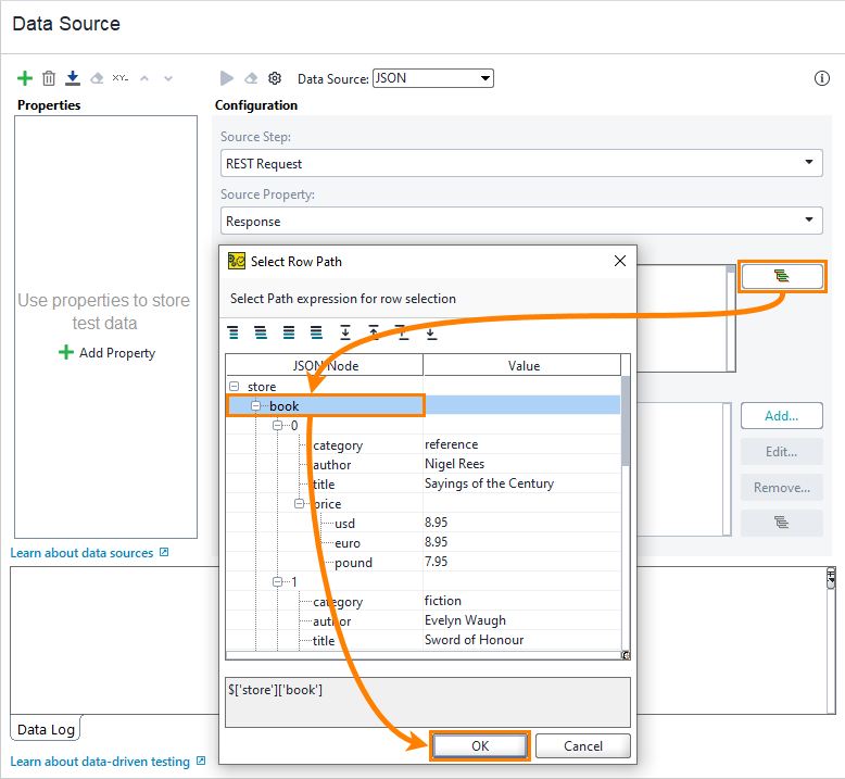 Configuring JSON data source: Specify Row Path