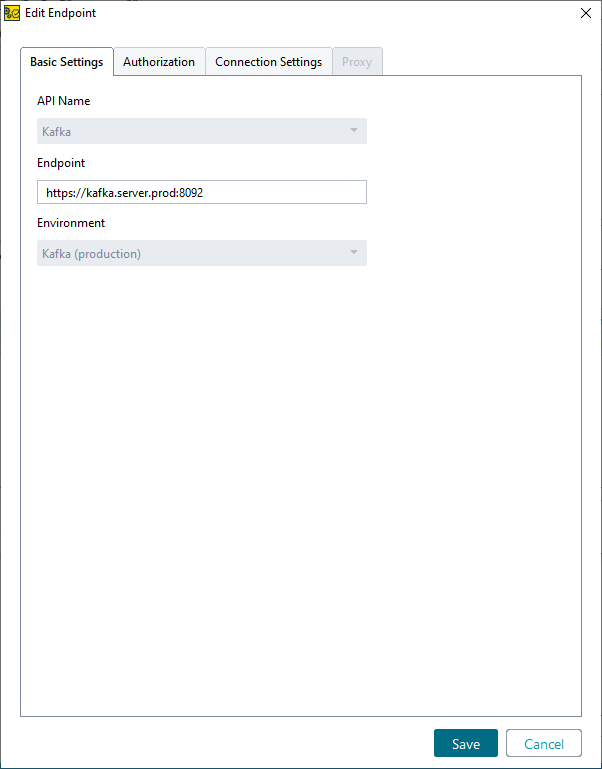 Environments in ReadyAPI: The endpoint options in the Endpoints & Environments editor