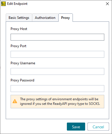 Environments in ReadyAPI: The proxy options in the Endpoints & Environments editor