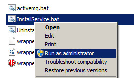 The InstallService.bat file context menu