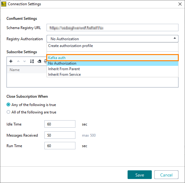 Authentication to schema registry: Select profile