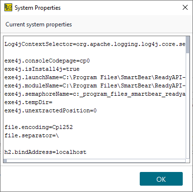 API testing with ReadyAPI: System Properties dialog