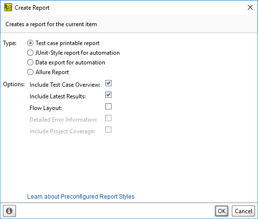 Create Report dialog