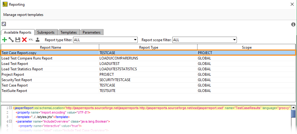 ReadyAPI: The report's copy in the Reporting window