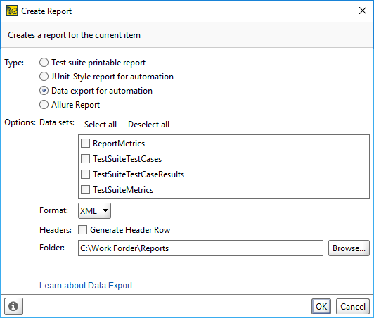 ReadyAPI: Configuring the data export report