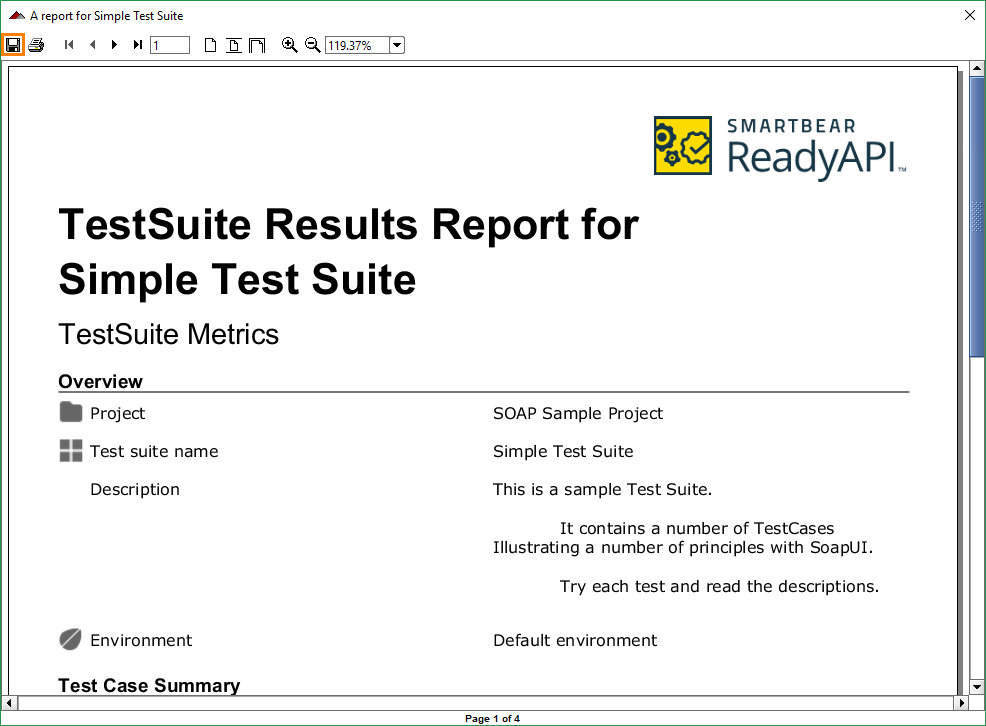 ReadyAPI: The default test suite report