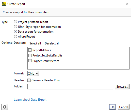 ReadyAPI: Creating the data export report