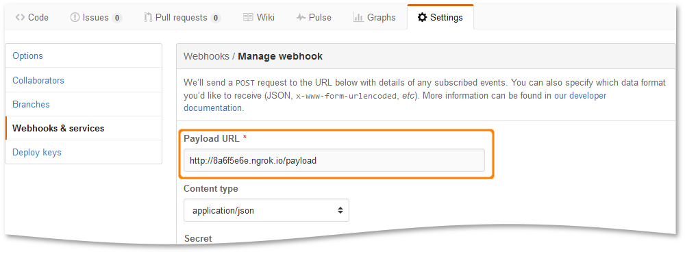 GitHub: Entering a payload URL