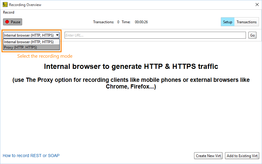 Service virtualization and API testing: The Internal Browser window