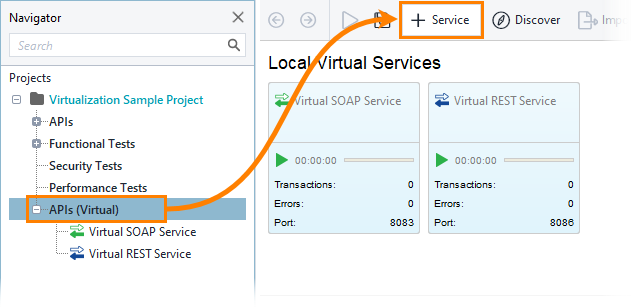 Service virtualization and API testing: New Virtual Service toolbar command