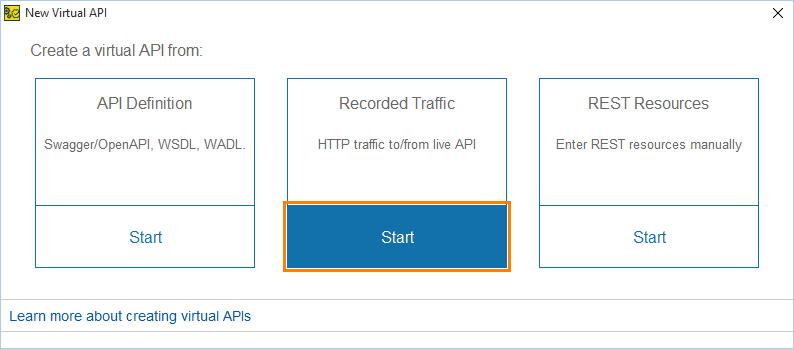 Service virtualization and API testing: Creating a new virtual API from recorded traffic