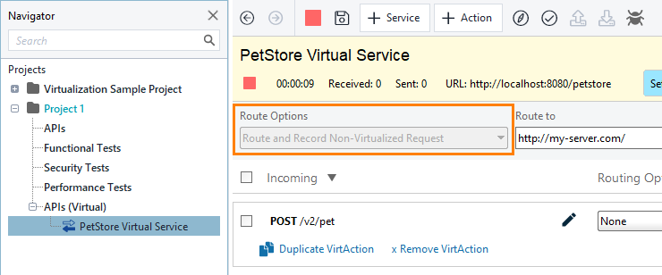 Service virtualization and API testing: Service properties pre-configured for recording
