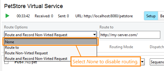 Service virtualization and API testing: Disabling request routing