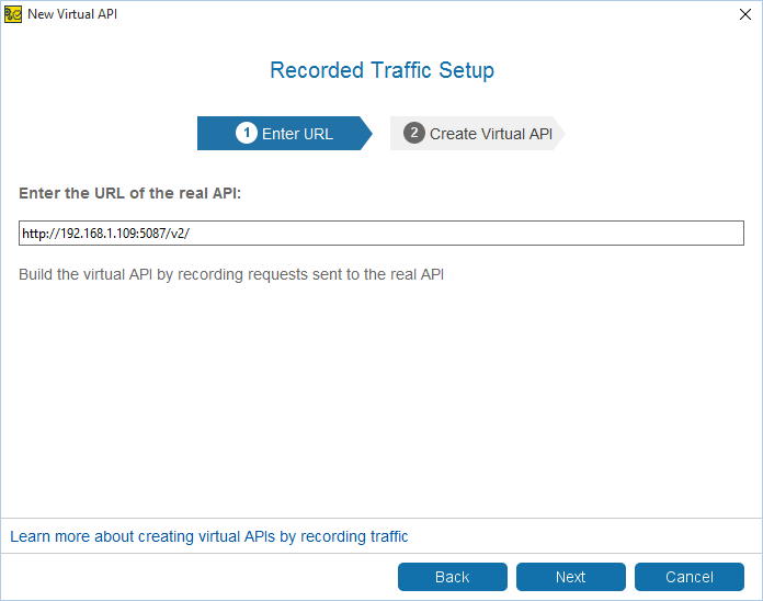 Service virtualization and API testing: Setting the API URL for traffic recording