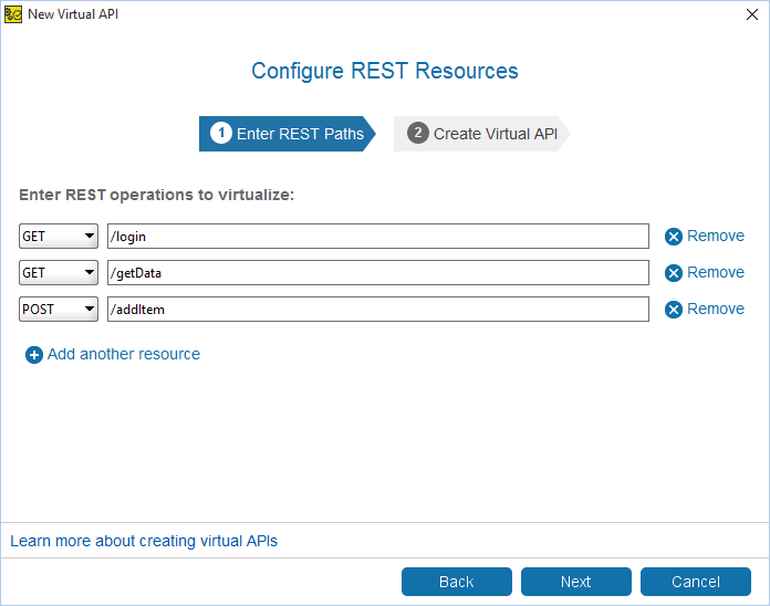 REST service virtualization and API testing: Specify the operation URL and method