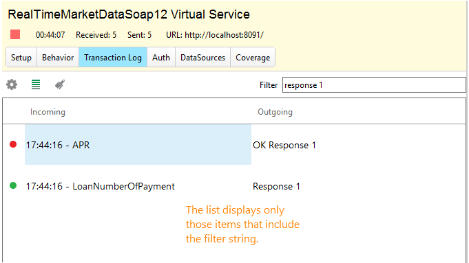 Service virtualization and API testing: Filtering results in the Transaction Log