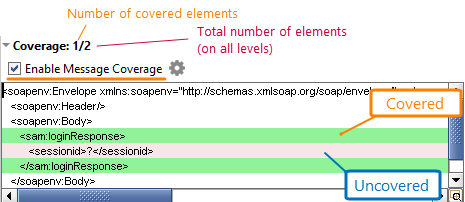 Service virtualization and API testing: Coverage results of a response of a SOAP virtual service