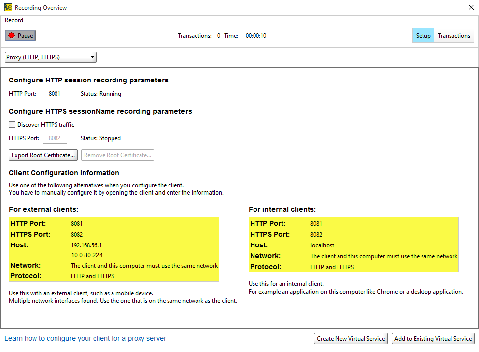 Service virtualization: Instructions in the Discovery window