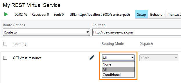 Service virtualization and API testing: Setting routing options of operations
