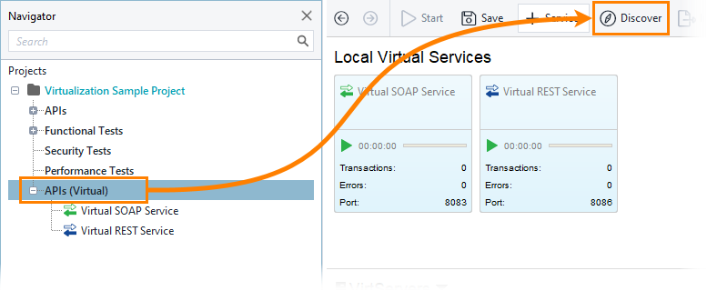 Service virtualization: Open the Discovery window