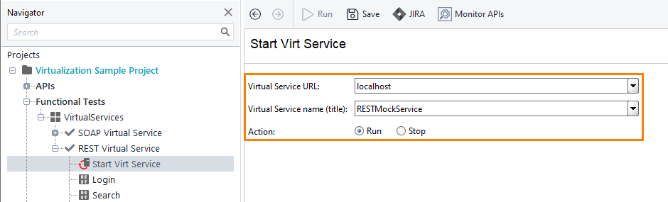 Service virtualization and API testing: Properties of the Virtual Service Runner test step