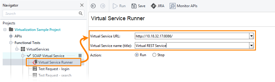 Service virtualization and API testing: Using the Virtual Service Runner test step to running virtual service on VirtServer
