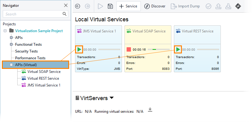 Service virtualization and API testing: Running virtual service from the ReadyAPI Virtualization editor