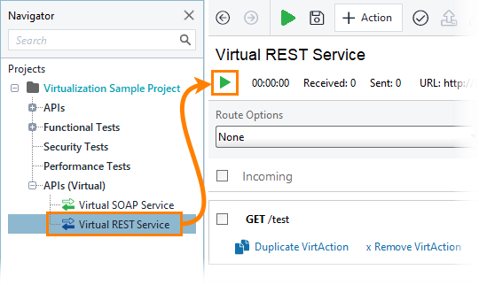 Service virtualization and API testing: Running virtual service from the service editor