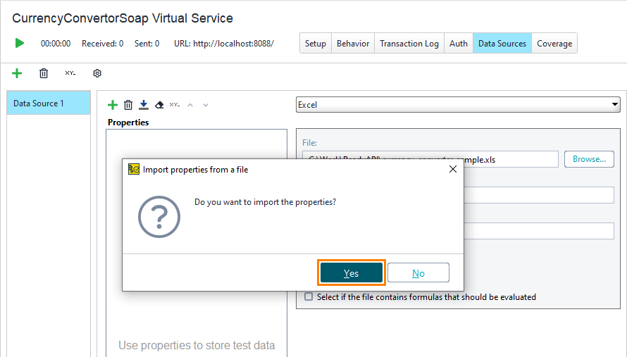 Service virtualization and API testing: Import properties message