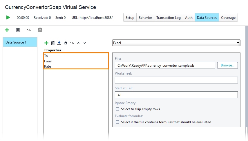 Service virtualization and API testing: Creating a new data source and selecting its type