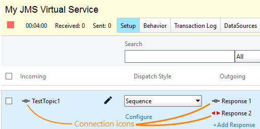 Service virtualization and API testing: Connection icons