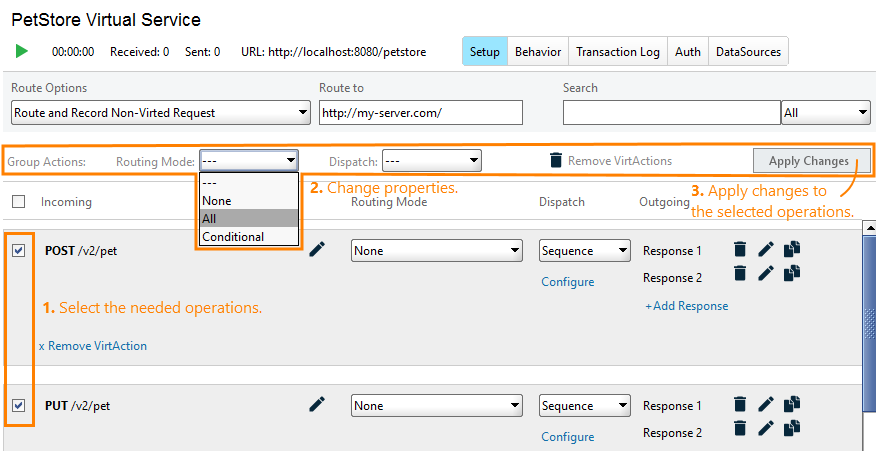 Service virtualization and API testing: Editing multiple operations