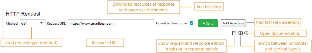 HTTP Request test step toolbar