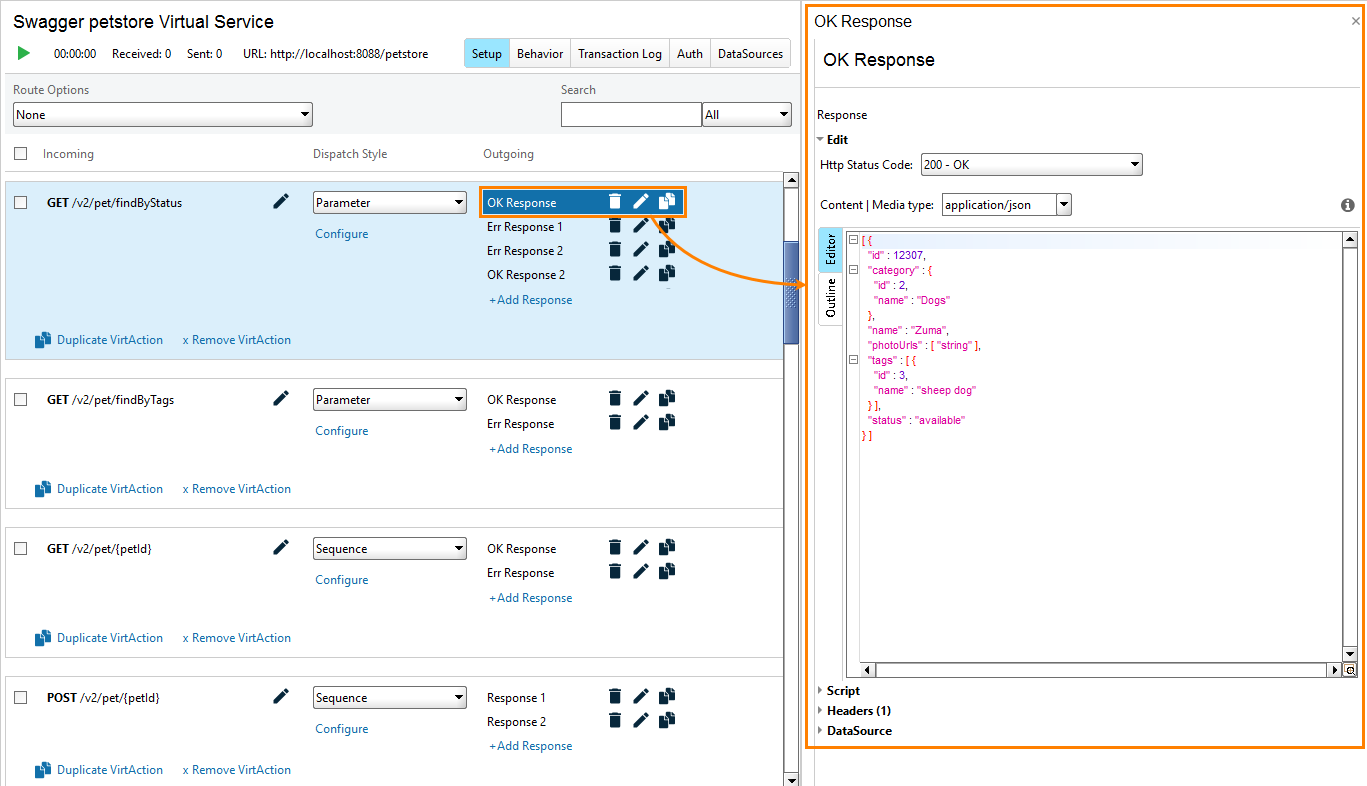 Service virtualization and API testing: Properties of outgoing messages (responses)