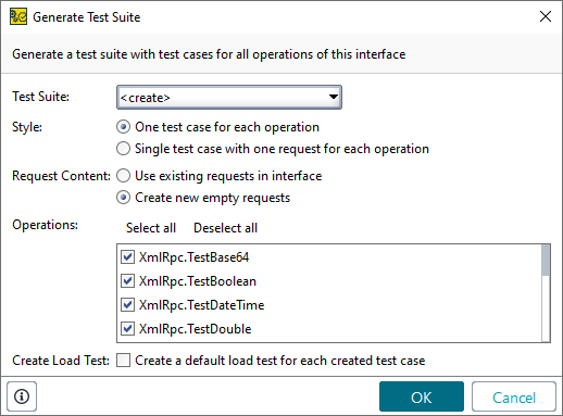 Generate TestSuite dialog