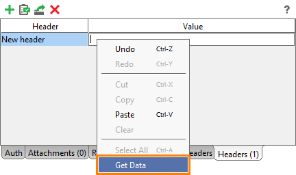 Web service testing with ReadyAPI: Get Data command in the Headers panel 