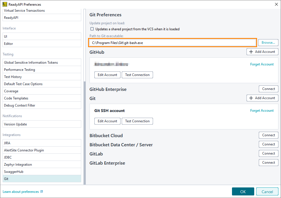 The path to the Git executable Git integration: Path to Git executable