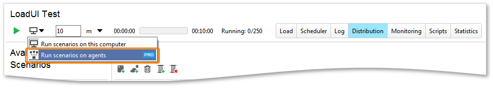API distributed cloud testing with ReadyAPI: Run Scenarios on Agents