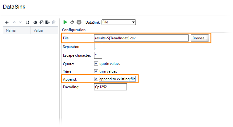 DataSink Options API load testing with ReadyAPI: Datasink Options