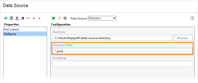 Directory data source example: Specify the filename filter