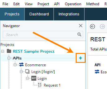 API testing: Add APIs plus button
