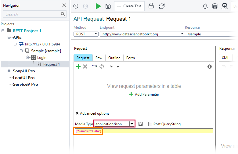 ReadyAPI: Creating a request payload
