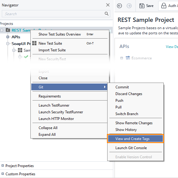 Git integration: View and Create Tags command in context menu