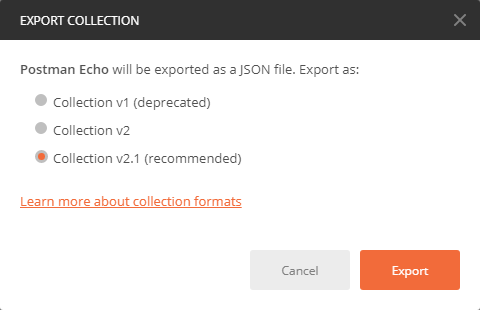Select version of the Postman collection