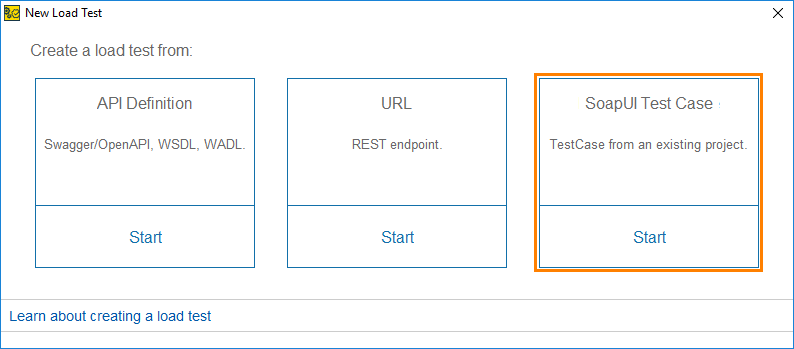 API load testing with ReadyAPI: The New Load Test dialog